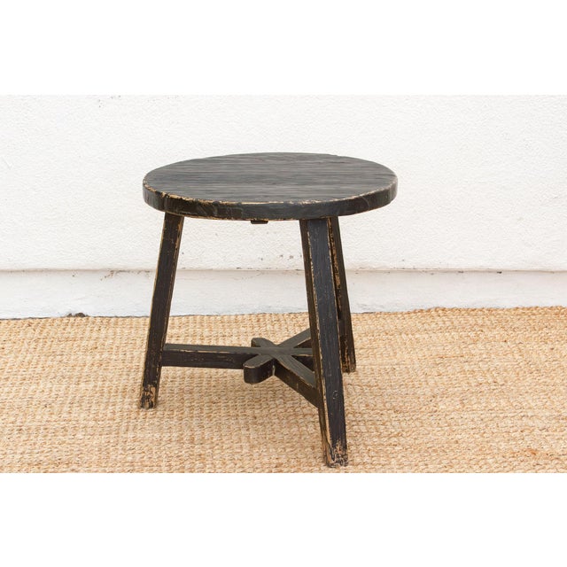 Distressed Black Round Bedside Table For Sale - Image 4 of 8