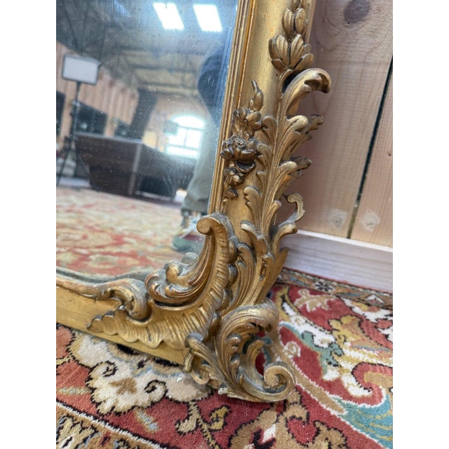 Wood Napoleon III Mirror in Wood and Stucco Gilded with Gold Leaf For Sale - Image 7 of 11