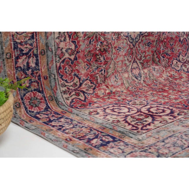 Textile 1970s Vintage Turkish Oushak Handmade Wool Cotton Red Area Rug For Sale - Image 7 of 11