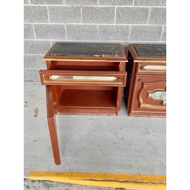 Vintage Hollywood Regency Marble Top Mirrored Nightstands-A Pair | Chairish