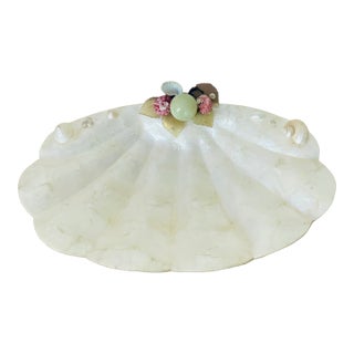 Vintage Capiz Shells Bowl Decorated With Jade and Shells For Sale