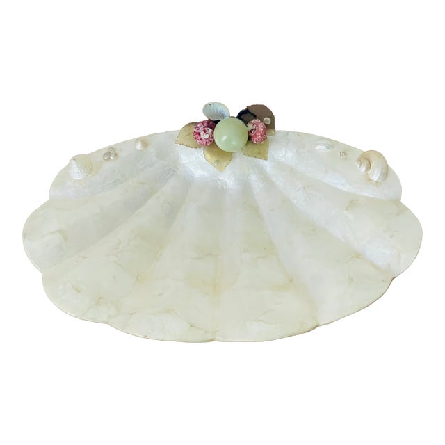 Vintage Capiz Shells Bowl Decorated With Jade and Shells For Sale