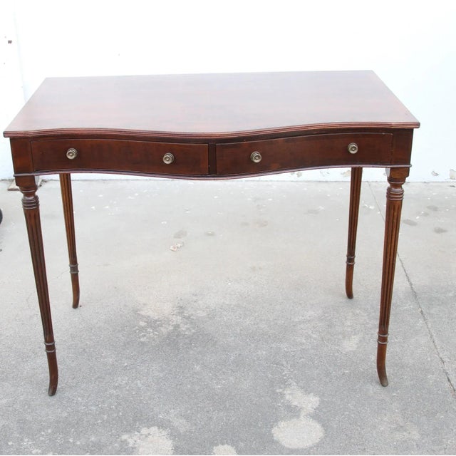 French Provincial Walnut 2-Drawer Writing Table W/ Burl Walnut Top For Sale - Image 3 of 10