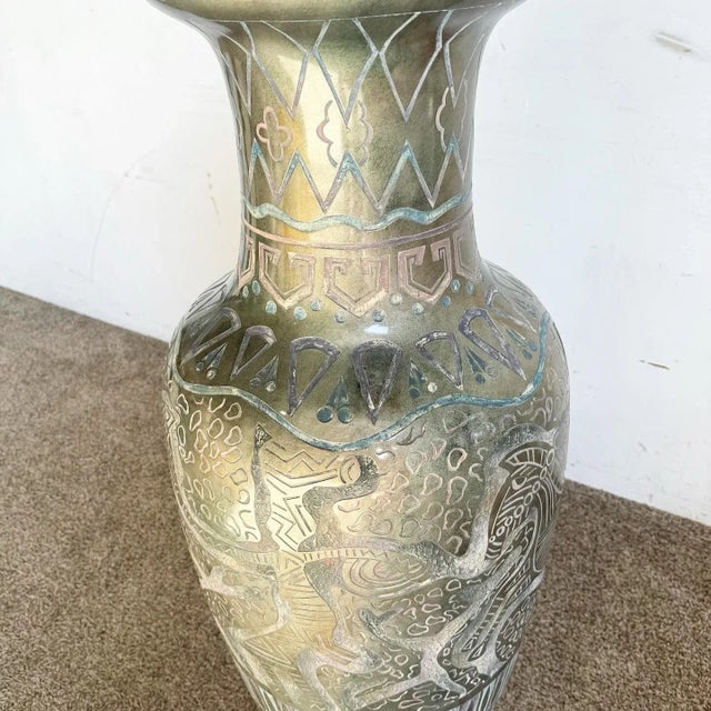 Postmodern Postmodern Hand Painted and Carved Large Floor Vase For Sale - Image 3 of 7