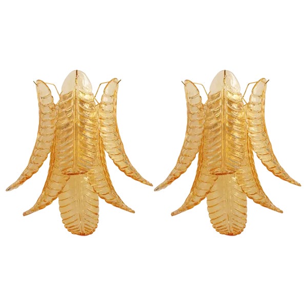 Vintage Wall Sconces in Amber Murano Glass, 1990s, Set of 2 For Sale