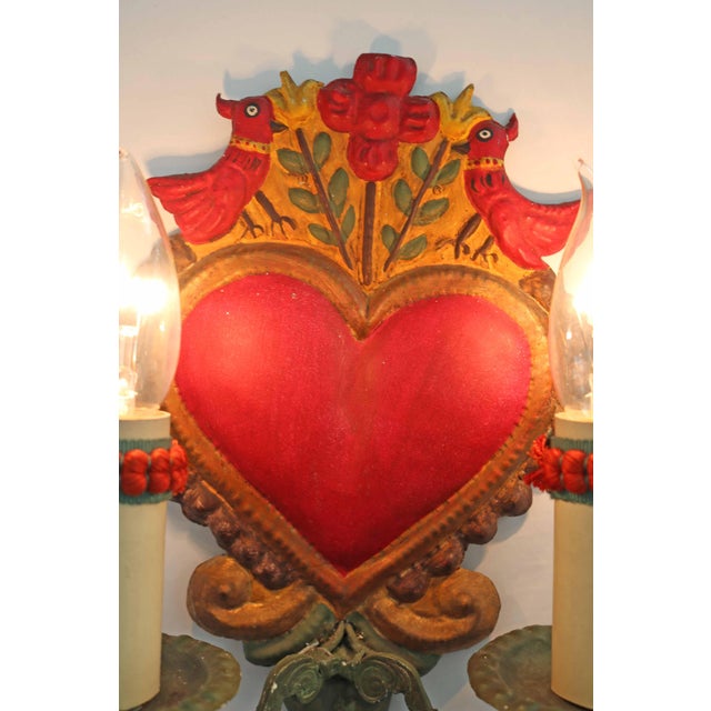 Green Vintage Italian Lovebirds Florentine Wall Lamp, 1970s For Sale - Image 8 of 9