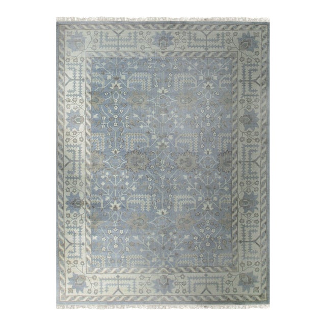 8x10 Harlow Traditional Floral Modern Gray Hand Knotted Wool Carpet Rug For Sale