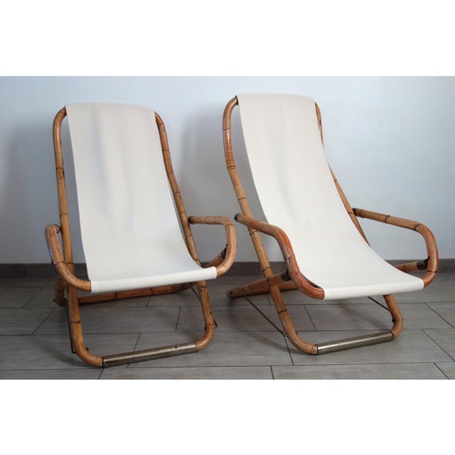 Folding Bamboo and Brass Deck Chairs, Italy, 1960s, Set of 2 For Sale - Image 16 of 16