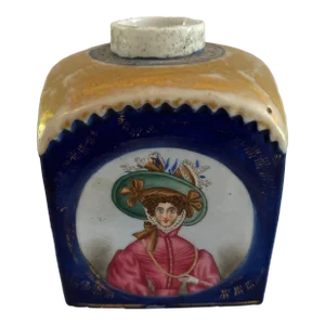 Late 19th Century Cobalt Blue and Gold Leaf Vanity Jar