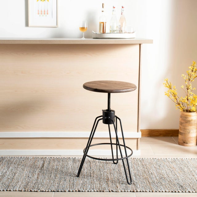 Wood Adjustable Swivel Counter Stool in Natural Honey & Black For Sale - Image 7 of 9
