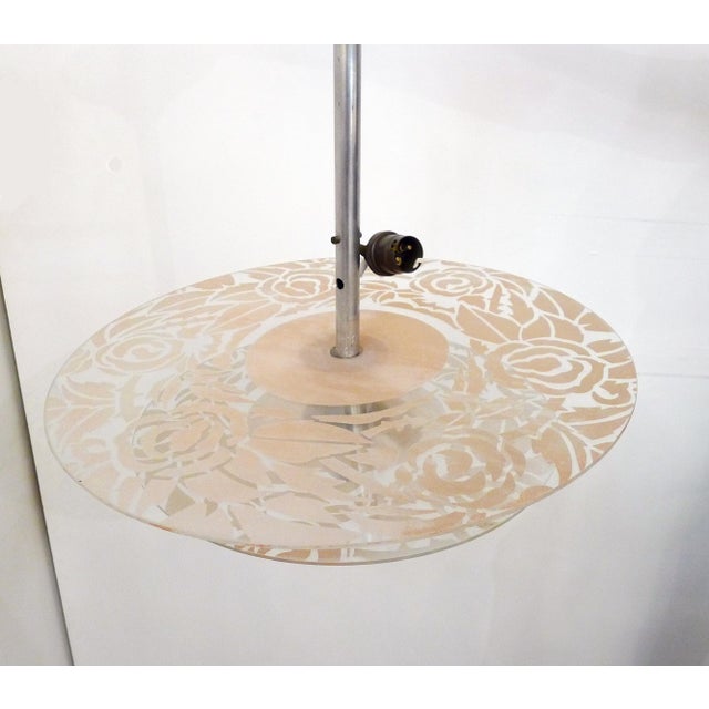 Art Deco Chandelier with Discs Decorated with Stylized Roses in Pink Granite, 1940s For Sale - Image 9 of 13