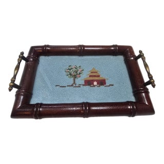 Chinoiserie Faux Bamboo Needlepoint Tray For Sale