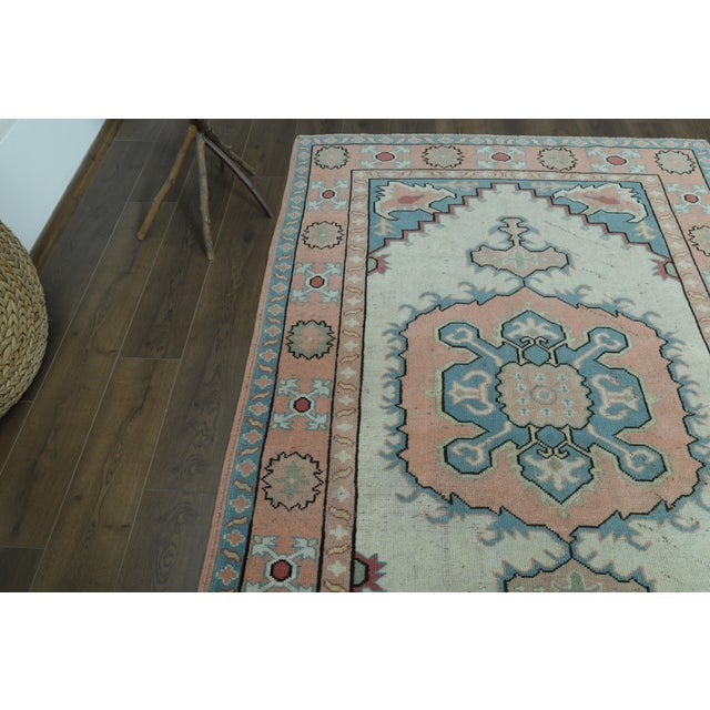 1970s Vintage Turkish Oushak Handmade Wool Cotton Orange Area Rug For Sale - Image 10 of 11