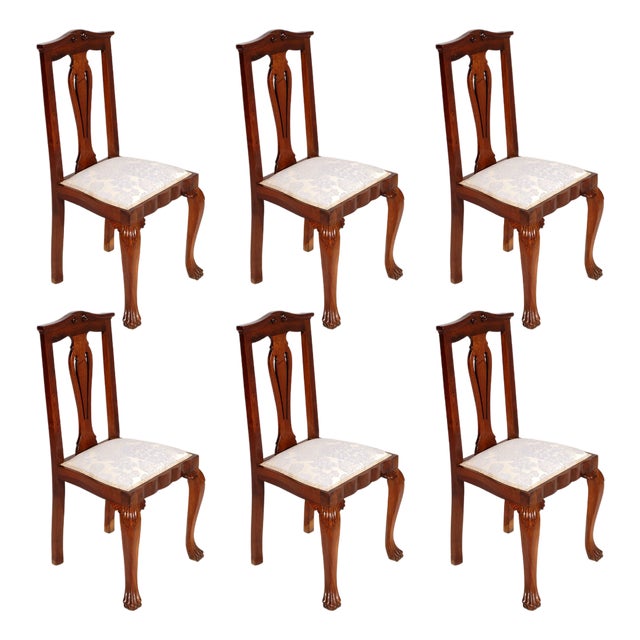 Italian Baroque Chippendale Style Walnut Chairs from Testolini, 1920s, Set of 6 For Sale