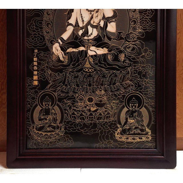 Chinese Framed Porcelain Buddhist Temple Plaque Saptalochana Tara For Sale - Image 4 of 5