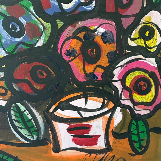 1970s 1970s Peter Keil Flowers Colorful Abstract Painting For Sale - Image 5 of 8