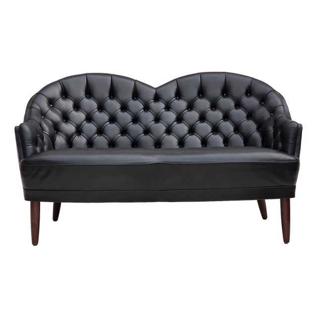 Scandinavian Sofa in Black Furniture Leather, 1960s For Sale
