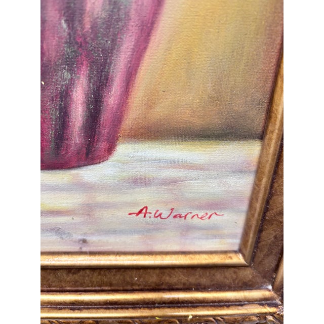 Framed Still Life Canvas Painting Signed by A. Warner, Featuring a Composition of Three Earthy Ceramic Jars and Vessels. For Sale - Image 4 of 9