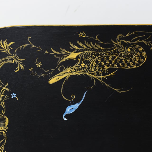 Pair of Vintage Black Lacquer Chinoiserie Side Tables With Gilt Peacock Motif For Sale - Image 11 of 16