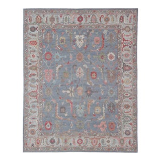 Large Modern Oushak Design With All-Over Multi Colored Floral Design in Wool For Sale