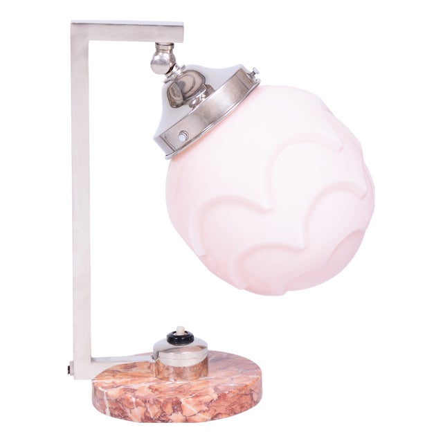 Bauhaus Table Lamp in Marble, Opaline Glass, and Chrome, France, 1920s For Sale