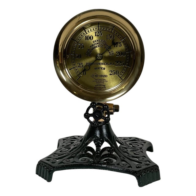 Antique Brass Gauge on Iron Stand For Sale