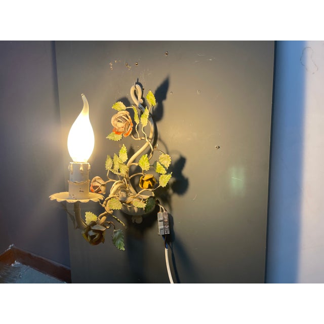 Tole Flower Sconces, 1960s, Set of 2 For Sale - Image 4 of 16