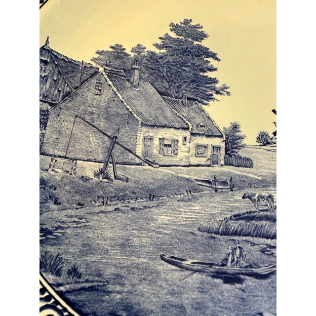 Boch Freres Keramis Vintage Large Delft Boch Blue and White Plate With Cottage and Windmill Scene For Sale - Image 4 of 7