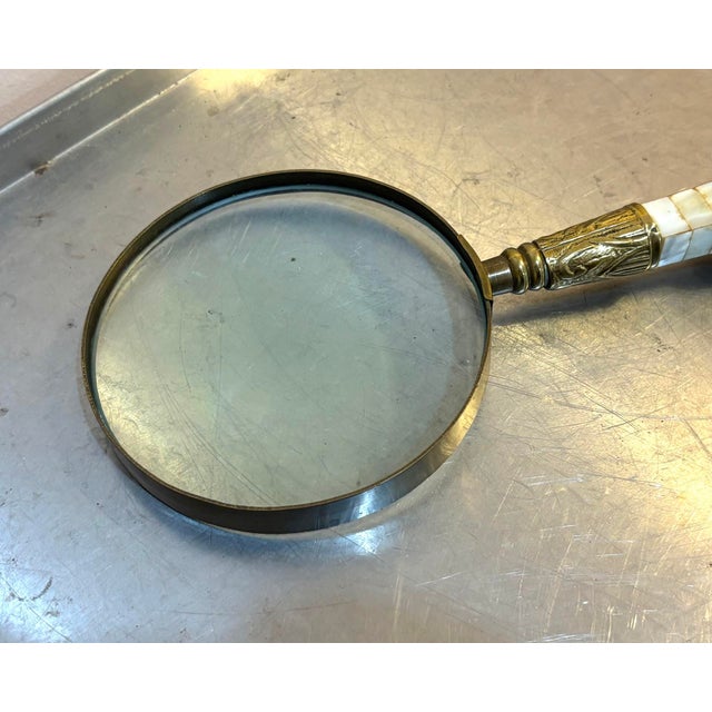 1930s Large Brass/Mother-of-Pearl Magnifying Glass For Sale - Image 5 of 5