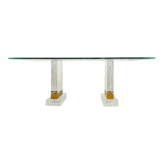 Substantial Lucite and Brass Dining Table, Etched Glass Top For Sale
