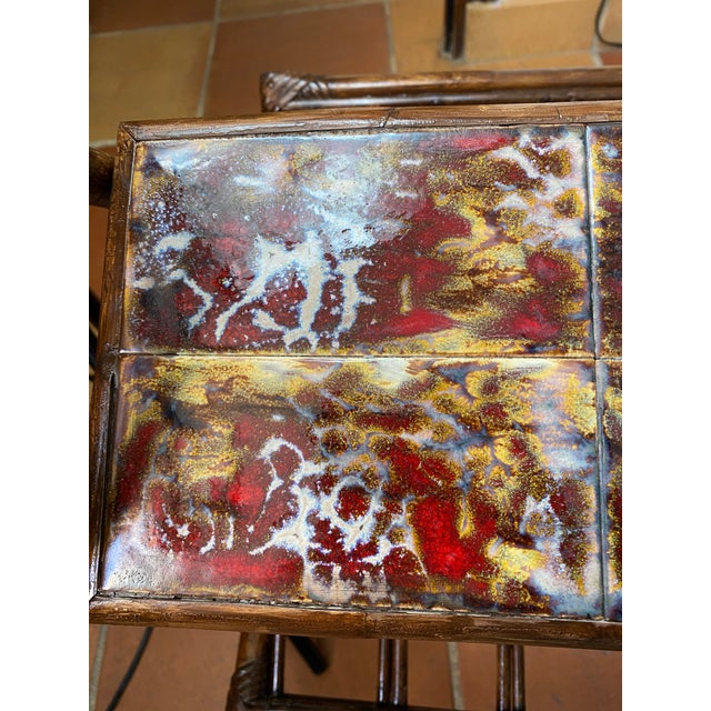 Rattan Magazine Rack with Ceramic Tile Shelf, 1970s For Sale - Image 12 of 18