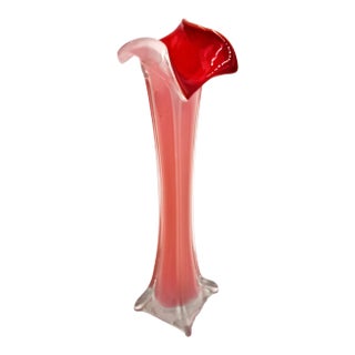 Mid-Century Red Cased Tulip Vase, Jack in the Pulpit Styling For Sale