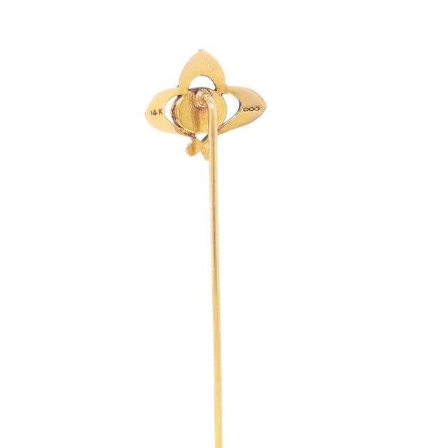 Antique Art Nouveau 14k Gold & Jade Green Glass Stickpin For Sale In Philadelphia - Image 6 of 12