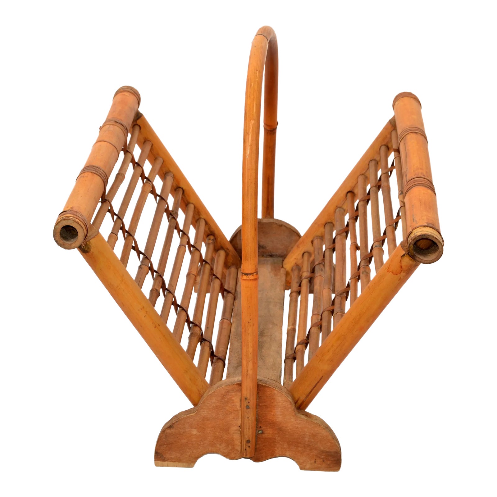 1970s Vintage Handmade Bamboo Wood Reed Magazine Rack Newspaper Holder ...
