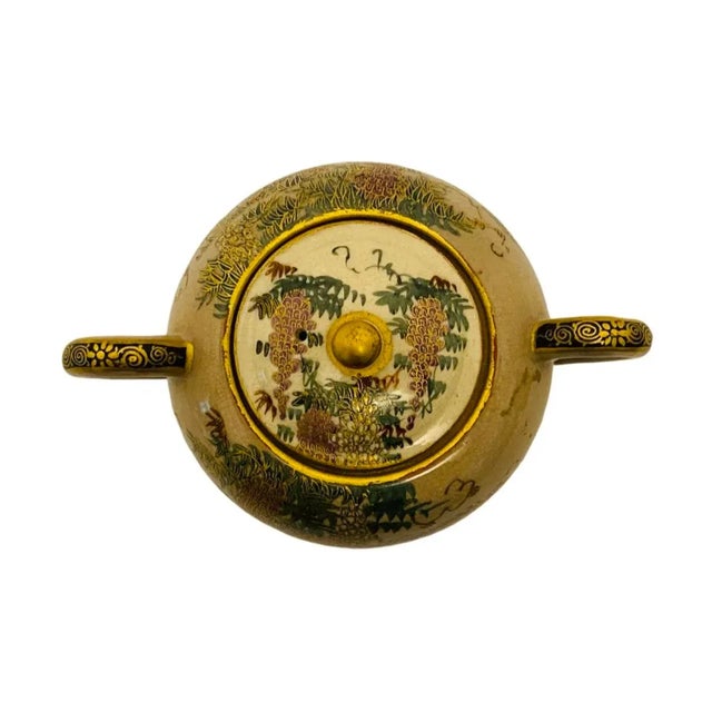 Late 19th Century Antique 19th Century Japanese Satsuma Lidded/Double Handled Jar & Repaired Lid For Sale - Image 5 of 10