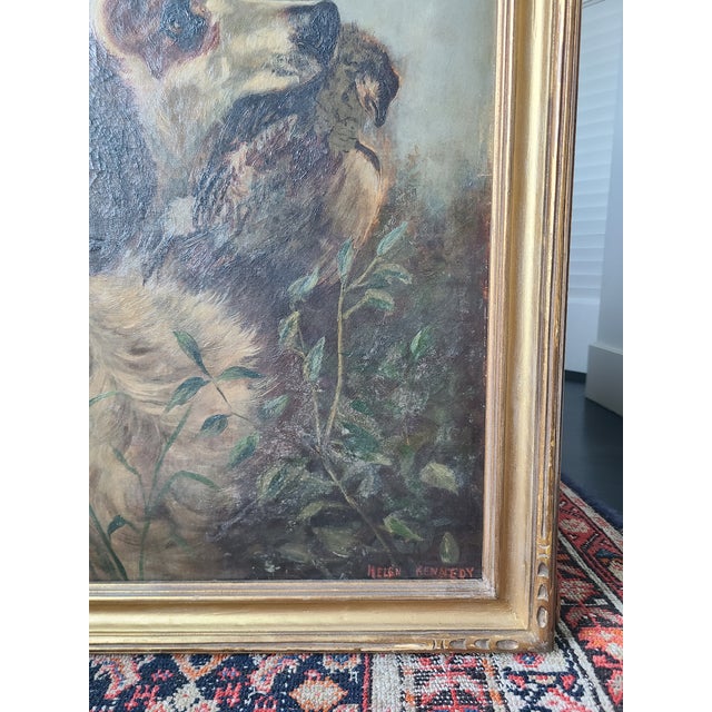 Textile Antique 19th Century Oil Painting Moody Dog Portrait English Setter Hunting Scene For Sale - Image 7 of 17