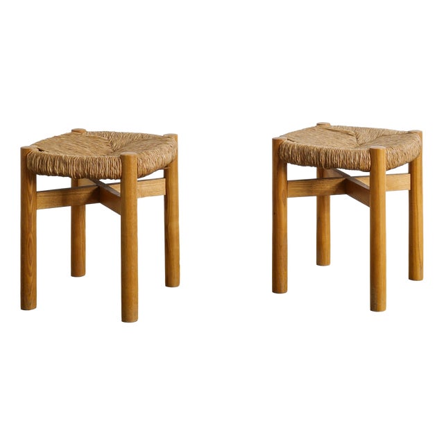Mid-Century Modern French Wooden Meribel Stools by Charlotte Perriand, 1960s, Set of 2 For Sale