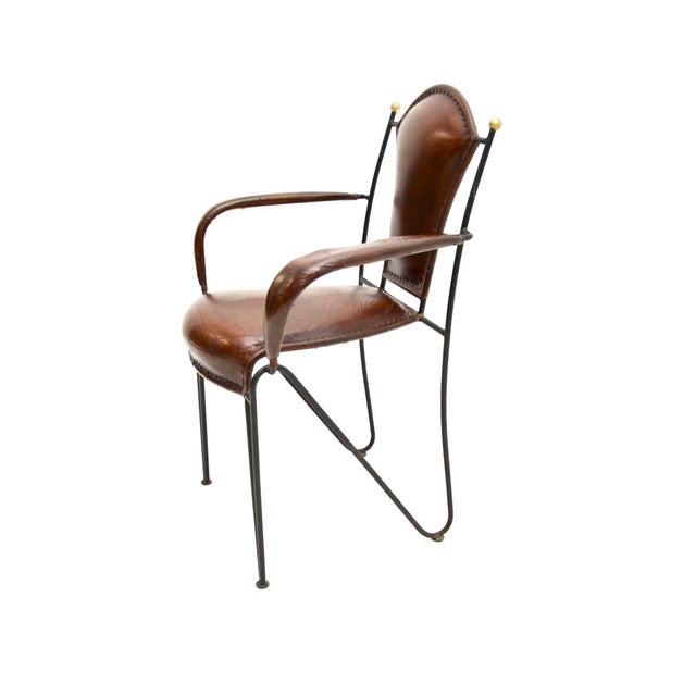 1960s Vintage French Iron and Leather Armchair attributed to Jacques Adnet, 1960s For Sale - Image 5 of 10