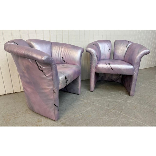 This listing is for a pair of Post Modern Split Back Arm Chairs. Featuring a Milo Baughman split back style design,...