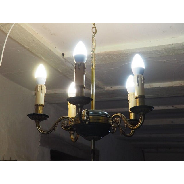 Empire Style Bronze Chandelier with Green Lacquered Bowl, 1950s For Sale - Image 17 of 18