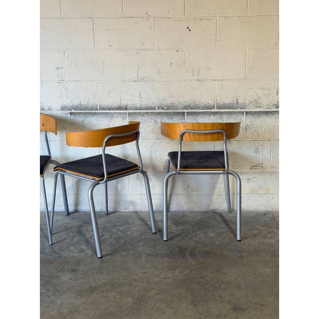 Oak Stacking Chairs Set of 4 Mid-Century Modern 1970s For Sale - Image 11 of 13