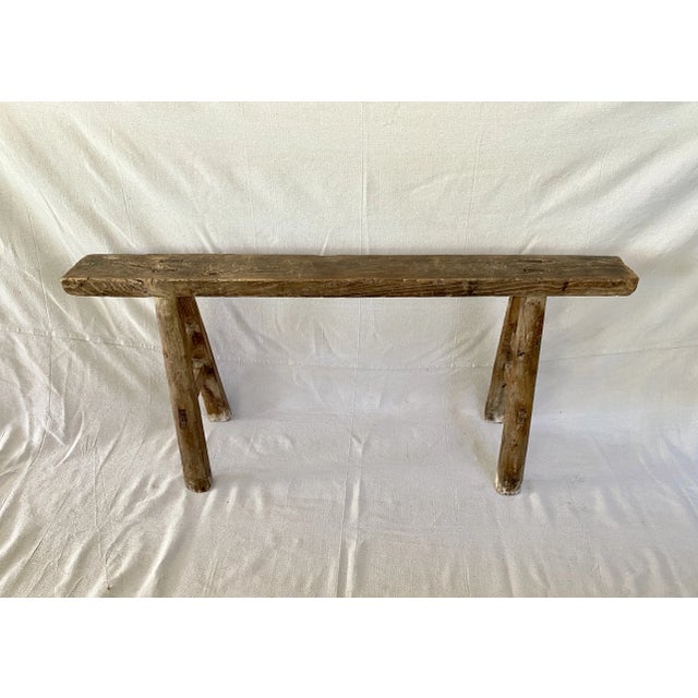 Wood Rustic Elm Wood Skinny Bench For Sale - Image 7 of 9