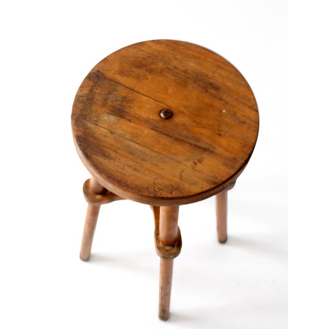 Antique Round Wood Stool Side Table For Sale - Image 12 of 18