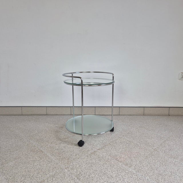 Bauhaus Bauhaus 2-Tiered Bar Cart in Chrome and Glass, 1980s For Sale - Image 3 of 10