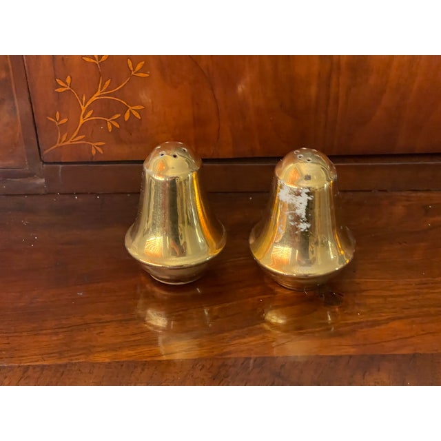 Shabby Chic Reduced- 1900s Gold Porcelain Salt Pepper Shakers For Sale - Image 3 of 3