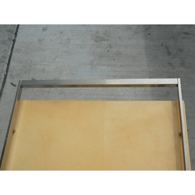 Chrome 1970's Sleek Italian Chrome and Goatskin Bar Cart For Sale - Image 8 of 13