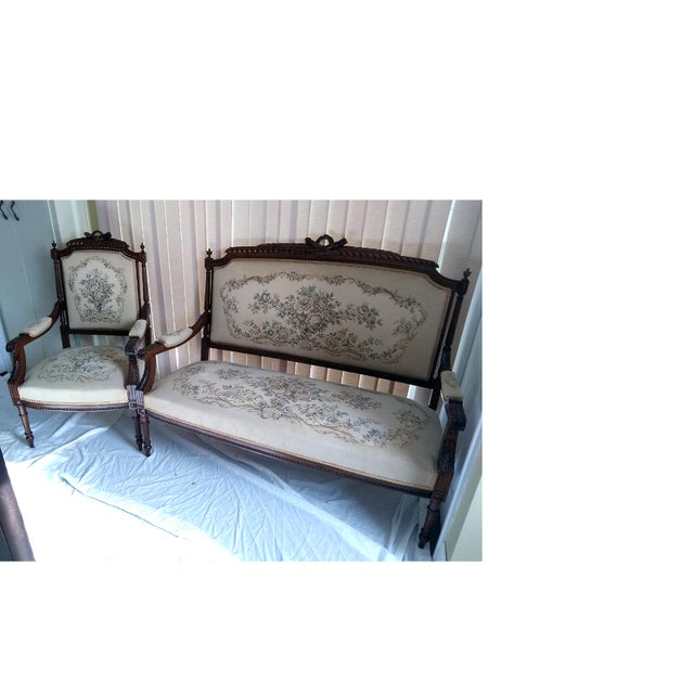 French 19th Century Louis XVI Style (Three-Piece) Walnut Parlor Suite For Sale - Image 9 of 15