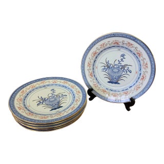 Late 20th Century Chinoiserie Rice Dinner Plates - Set of 6 For Sale