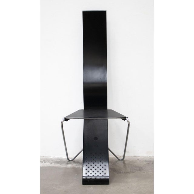 Impronta chair by pietro arosio, 1980s steel frame, black lacquered metal seat, black curved wood backrest in excellent...