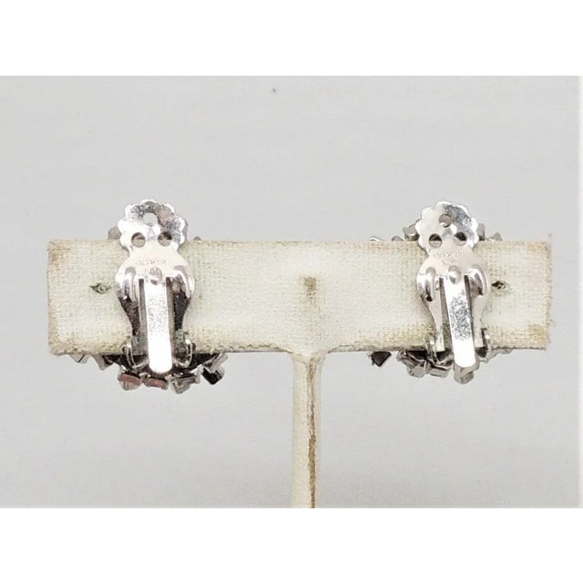 Modern Vintage 1950s Signed Kramer Faux-Sapphire & Clear Rhinestone Clip Earrings - 2 Pieces For Sale - Image 3 of 10